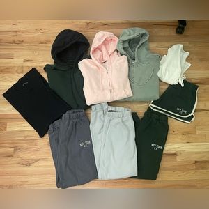 Brandy Melville nine piece lot NY sweatpants sweatshirts dress shorts